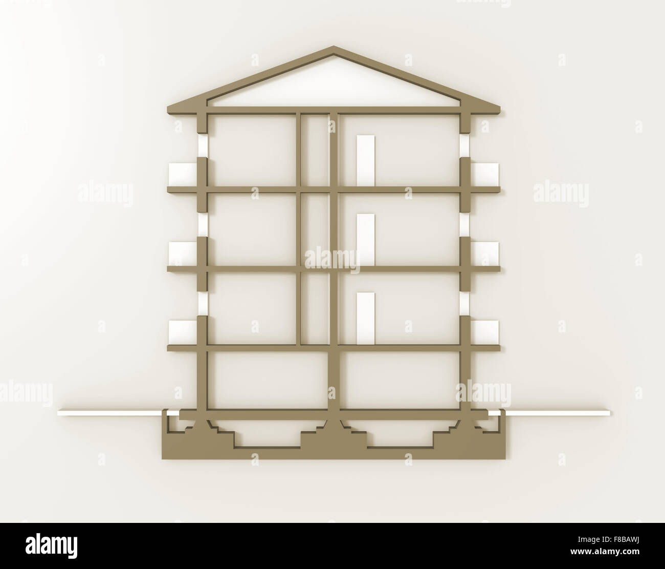 3d rendering of building vertical section with three floors overground ...