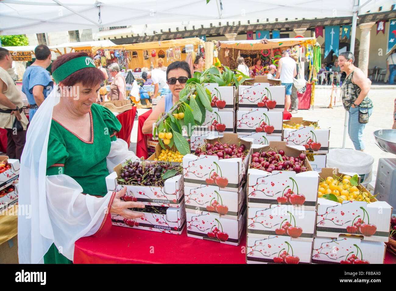 Cherries vendor stall. Cherry Festival, Doña Urraca Square, Covarrubias