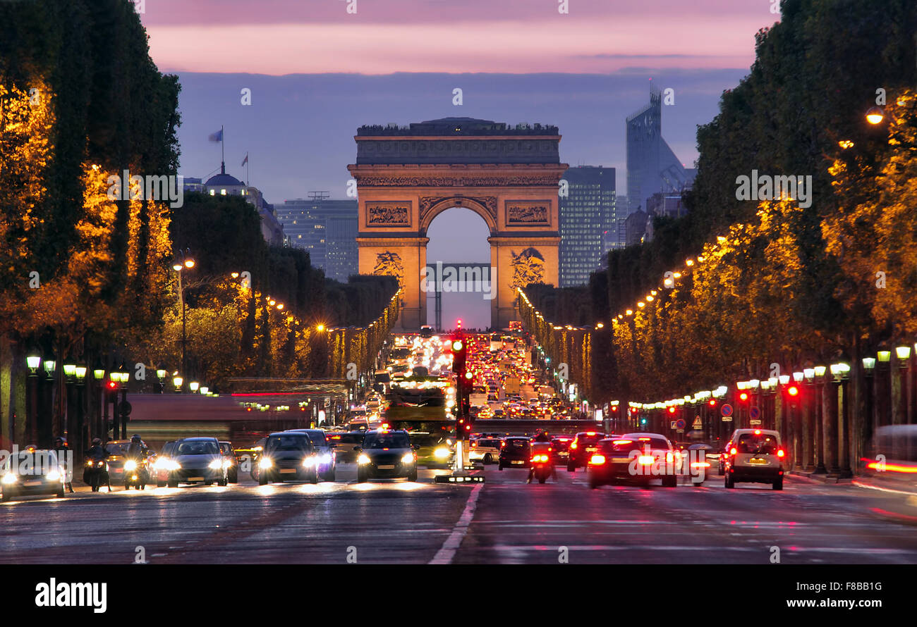 Paris, Champs-elysees At Night Stock Photo - Alamy