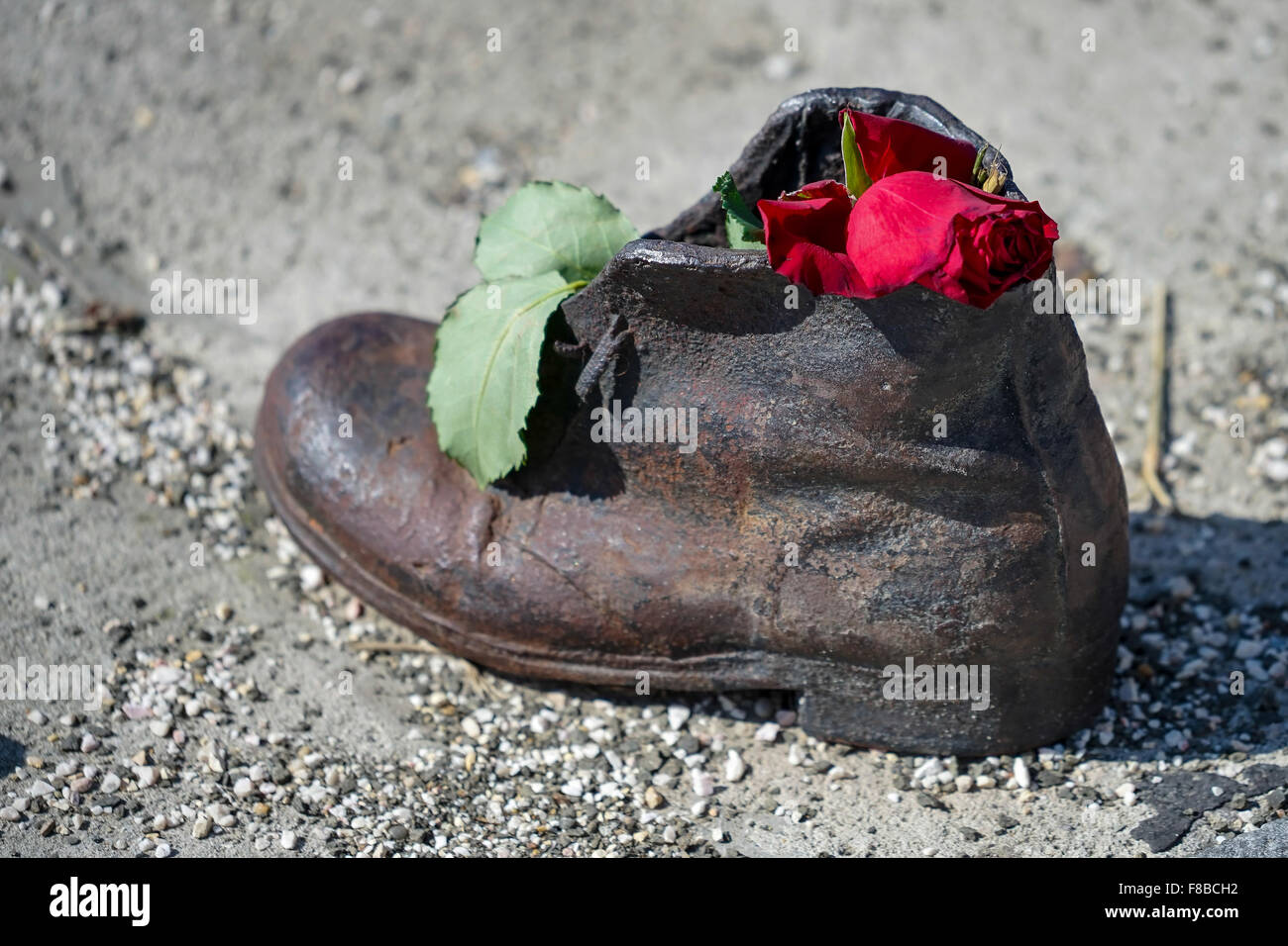 Iron shoes memorial to Jewish people executed WW2 in Budapest Stock Photo