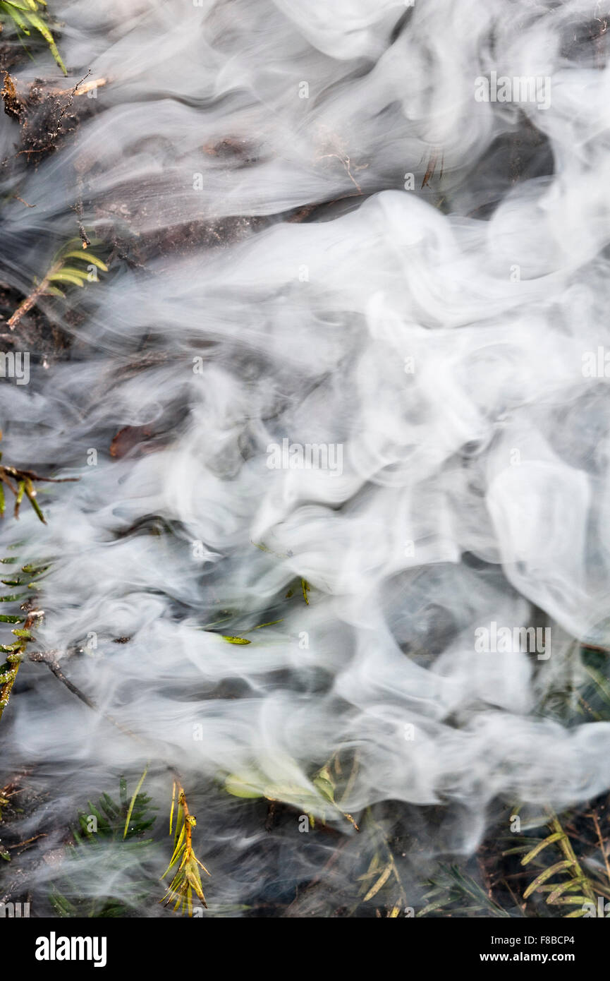 Heavy drifting smoke from a bonfire of hedge clippings Stock Photo