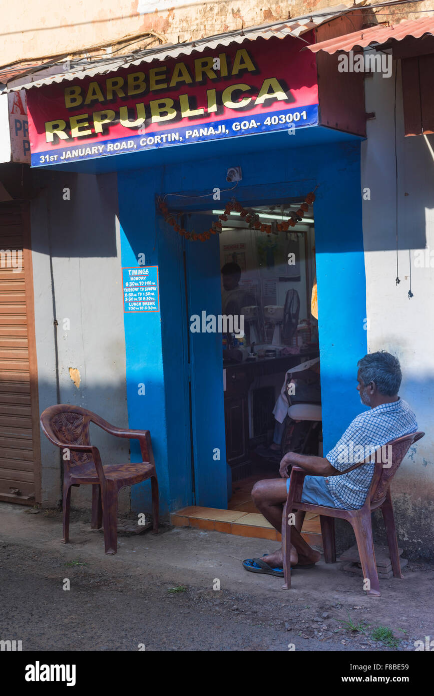 Barber's shop Panjim Goa India Stock Photo