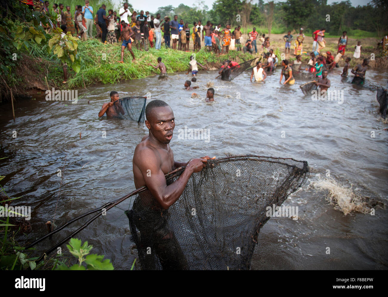 Traditional fishing in Douraghio. Ivory Coast. Africa Stock Photo