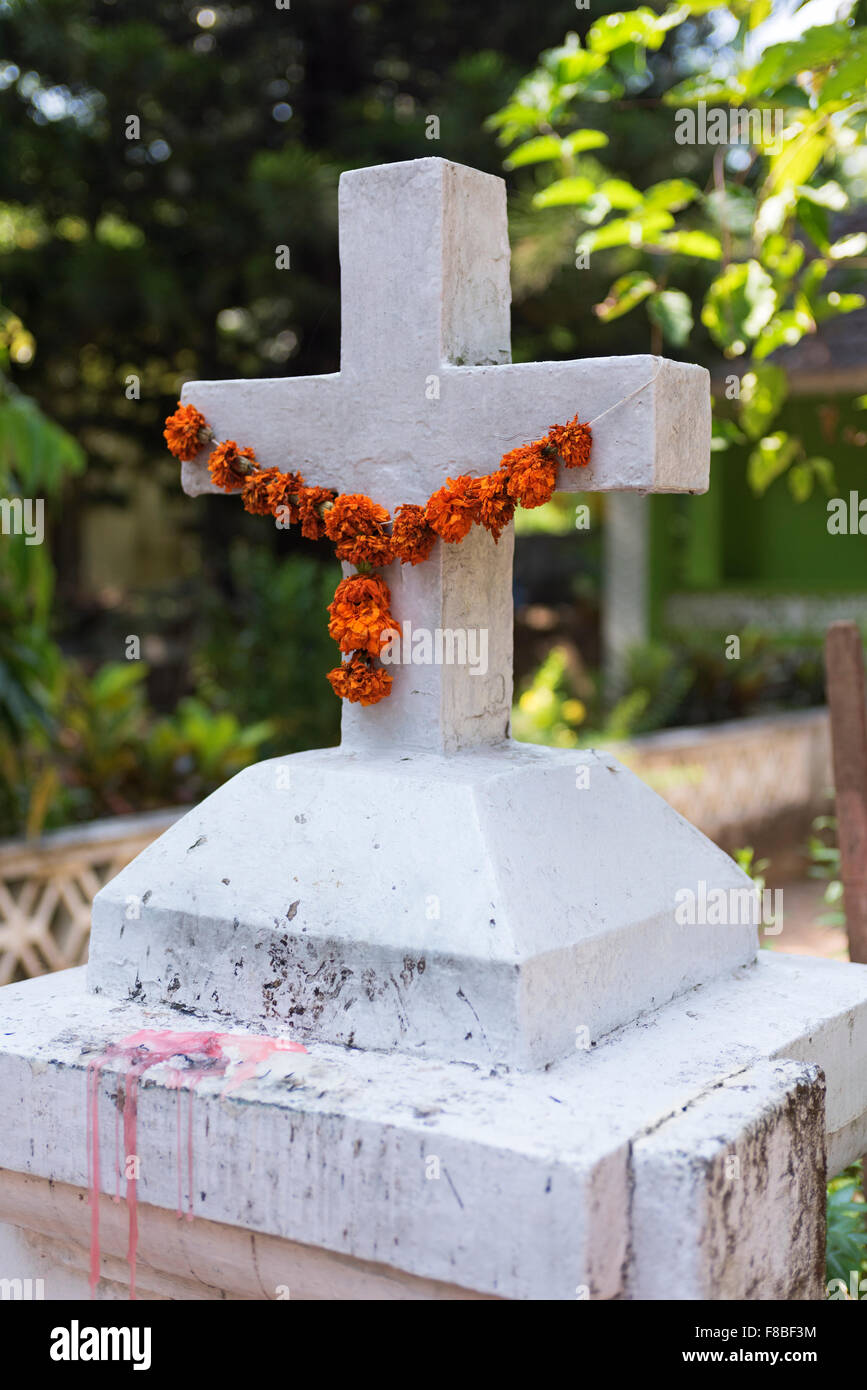 Stone cross Betalbetim near Colva Goa India Stock Photo