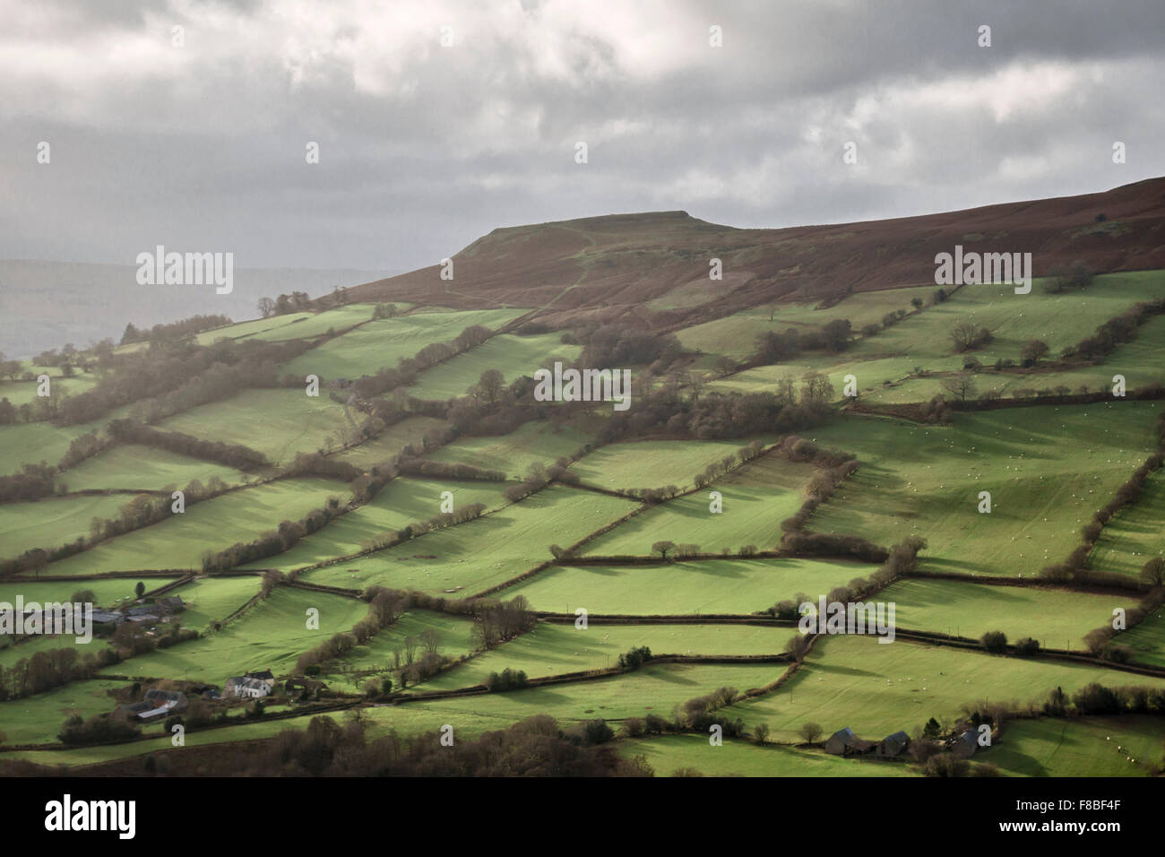 Table Mountain (Crug Hywel) above the village of Llanbedr near Crickhowell, Powys, Wales, UK. It is part of the Black Mountains. Stock Photo
