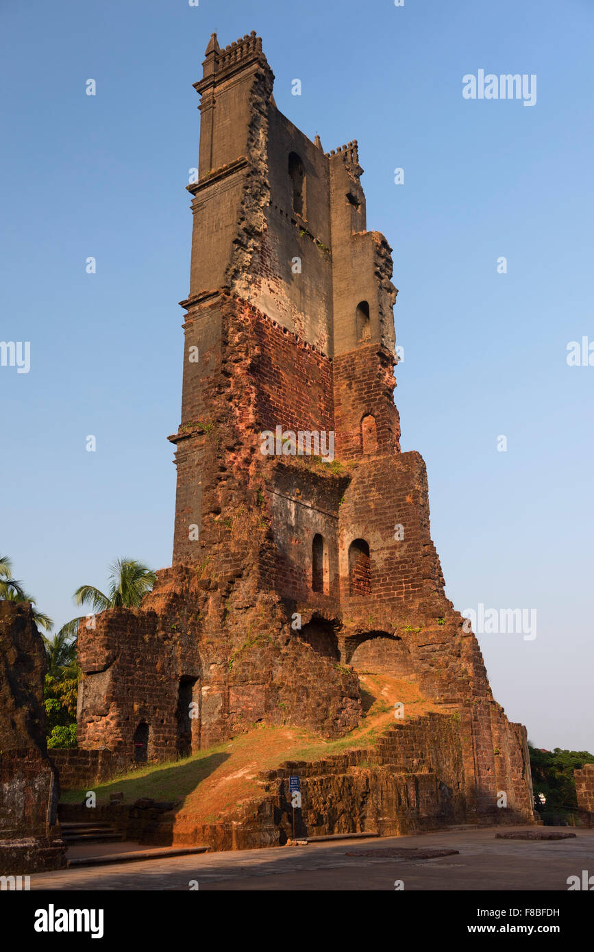 St Augustine Church tower ruins Old Goa India Stock Photo