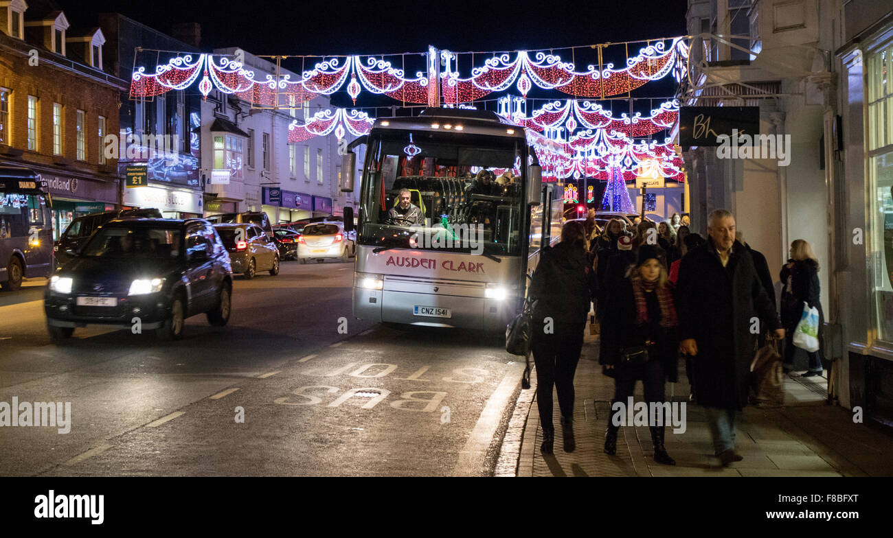 Christmas lights in Stratford upon Avon town centre. Warwickshire