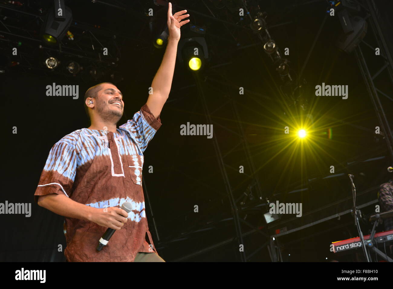 Criolo Brazilian Rapper and Soul Singer, Open Air Stage, WOMAD 2015, Wiltshire, England, UK, GB. Stock Photo