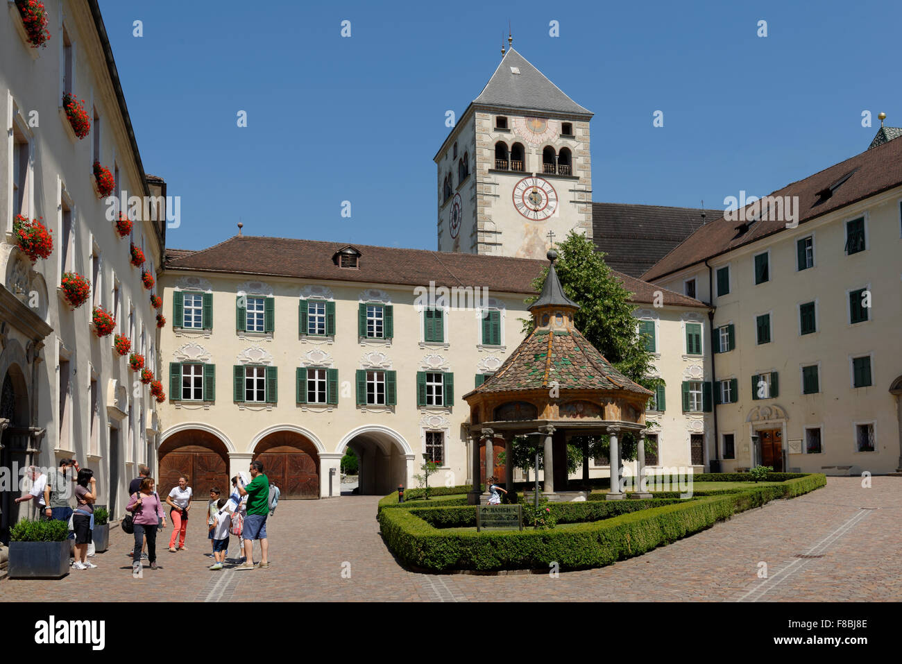 Augustinter-Chorherrenstift, monastery, courtyard and fountain house, monastery Neustift near Brixen, South Tyrol, Alto Adige Stock Photo