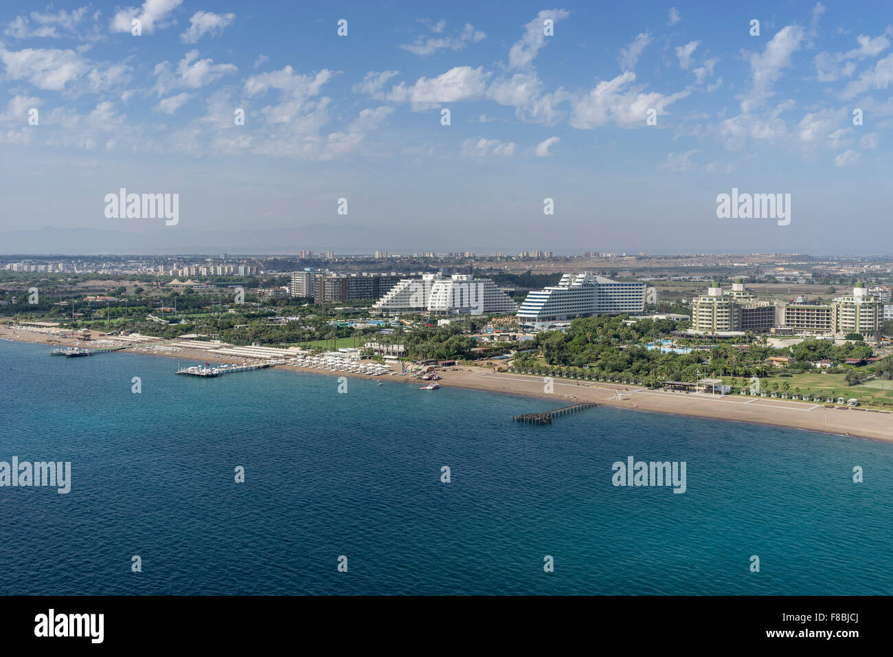 Large hotel complexes by the beach, Antalya, Turkey Stock Photo