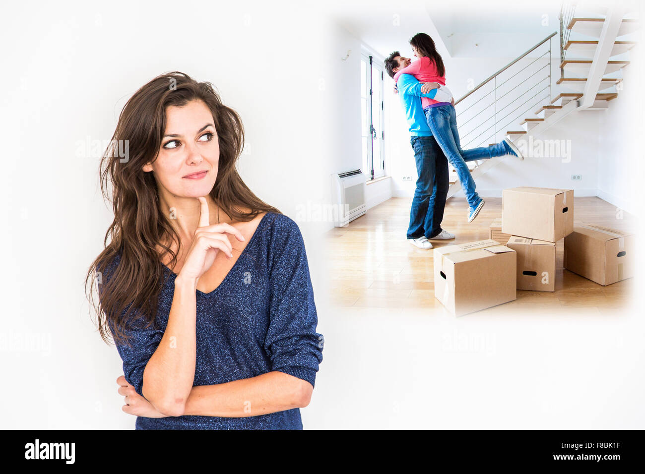 Woman thinking about her move in. Stock Photo