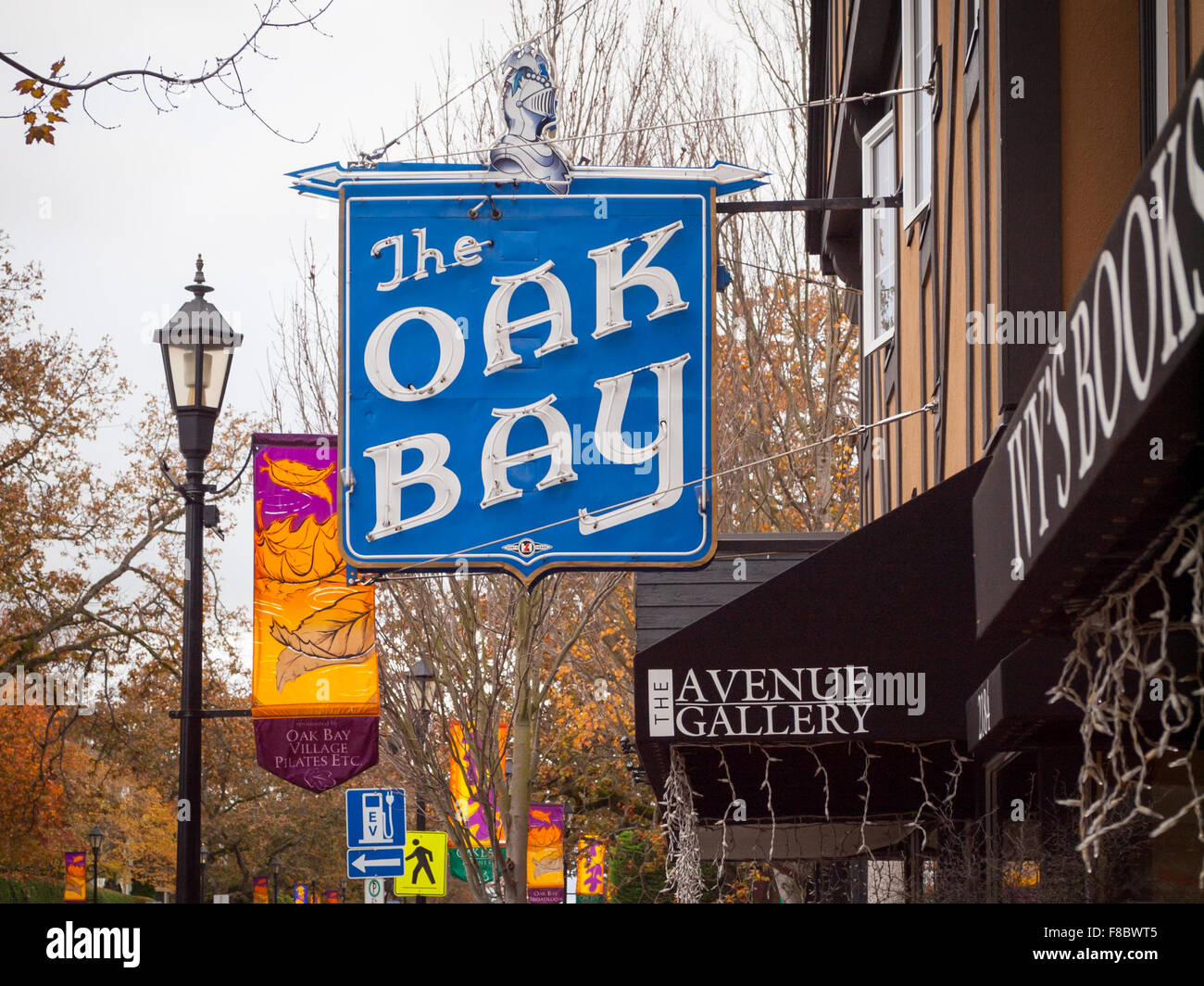 A view of the Oak Bay Theatre neon sign, in the historic Castle Block on Oak Bay Avenue in Oak