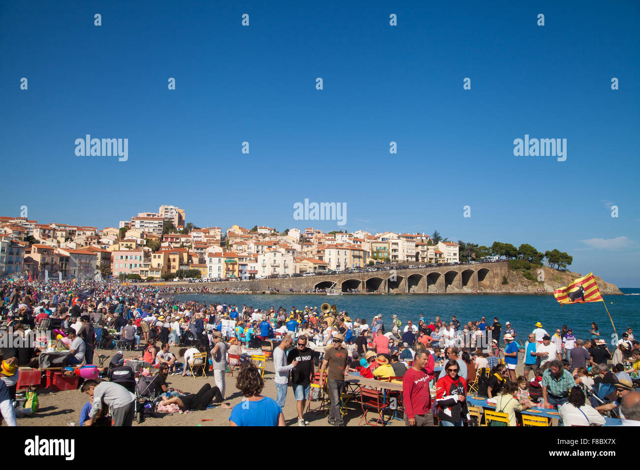 End of wine harvest party on the beach of Banyuls-sur-Mer South of France. Stock Photo