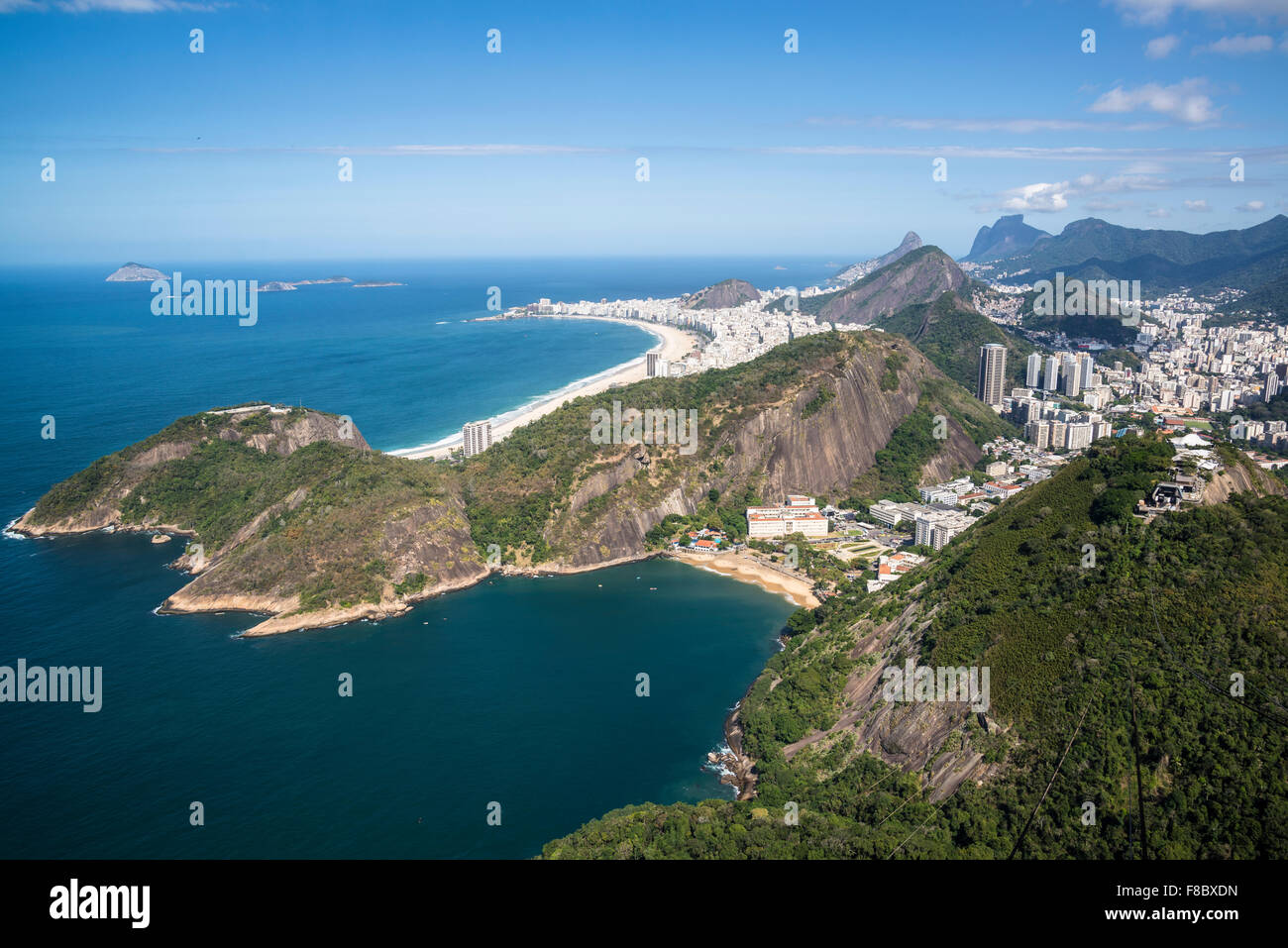 Aerial view of Rio with Copacabana Beach and Praia Vermelha seen from ...