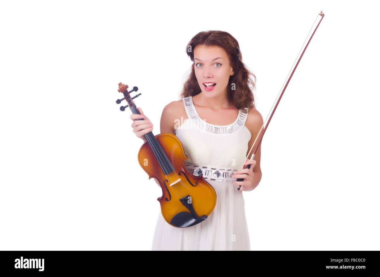 Young girl with violin on white Stock Photo - Alamy