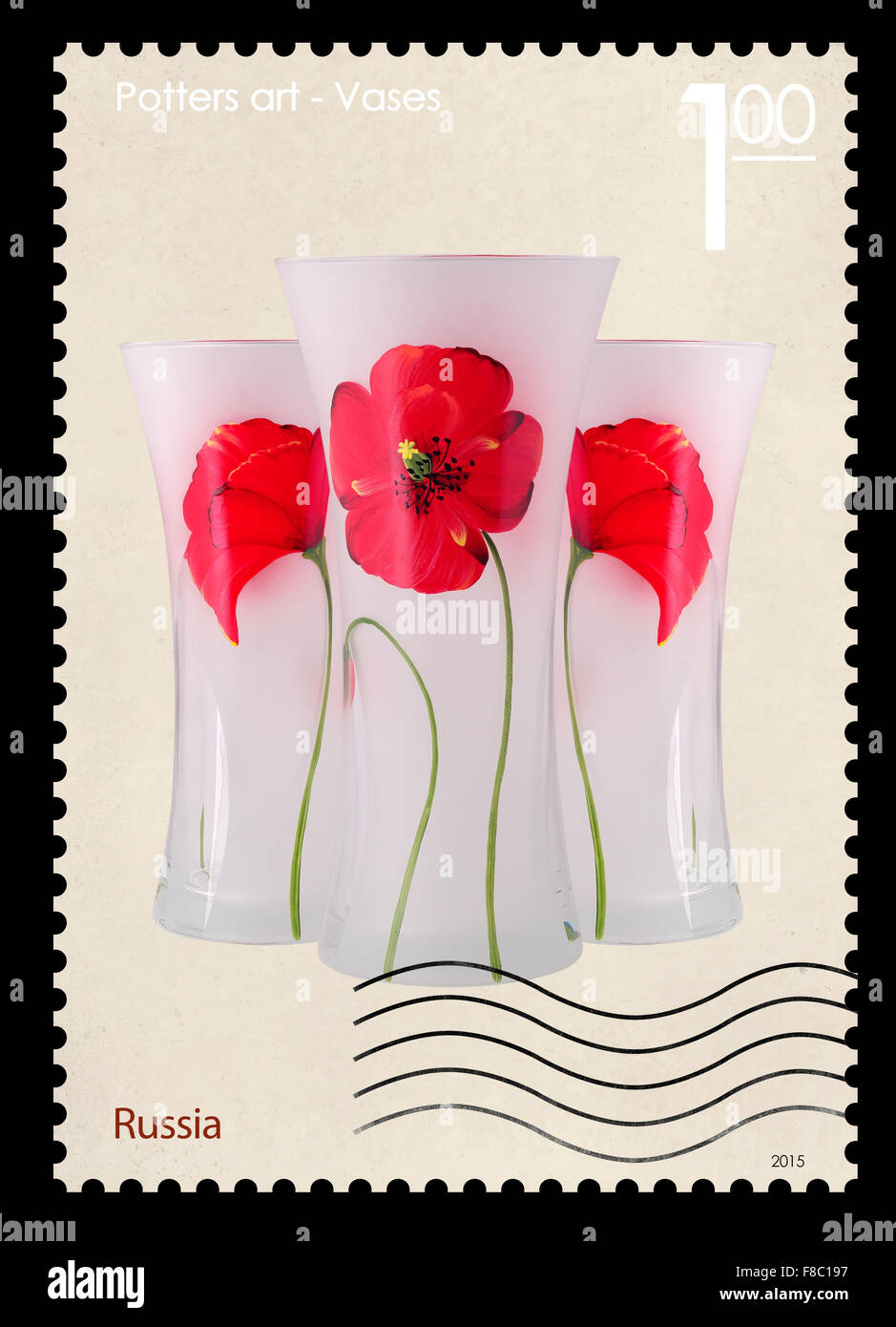 A fake post stamp shows image of Russia vases, Fake series Potters art ...