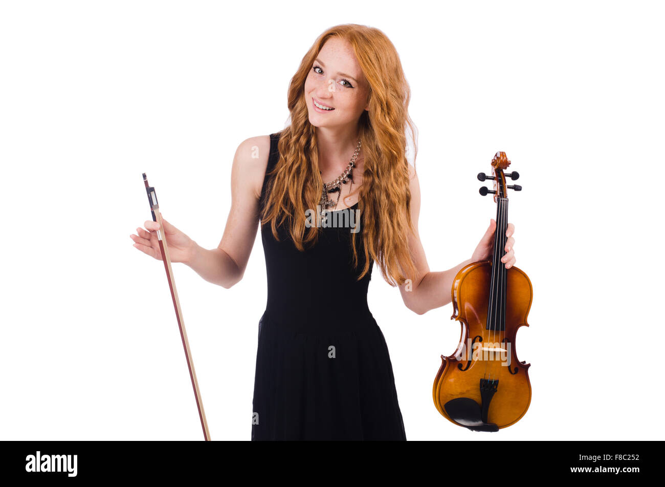 Woman with violin isolated on white Stock Photo - Alamy