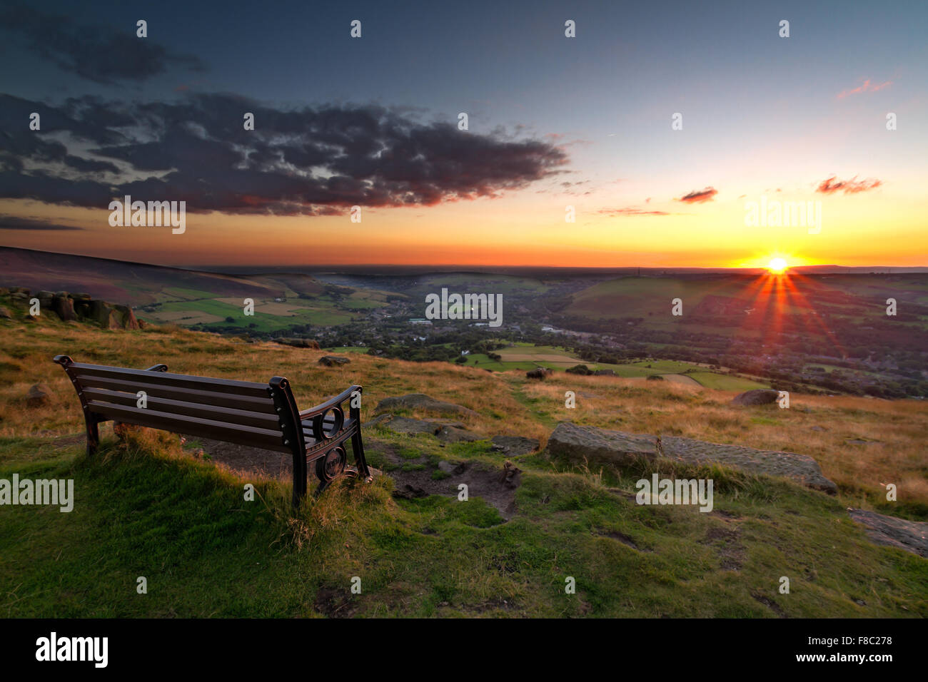 A view of Greenfield from the bench on Pots and Pans hill Stock Photo