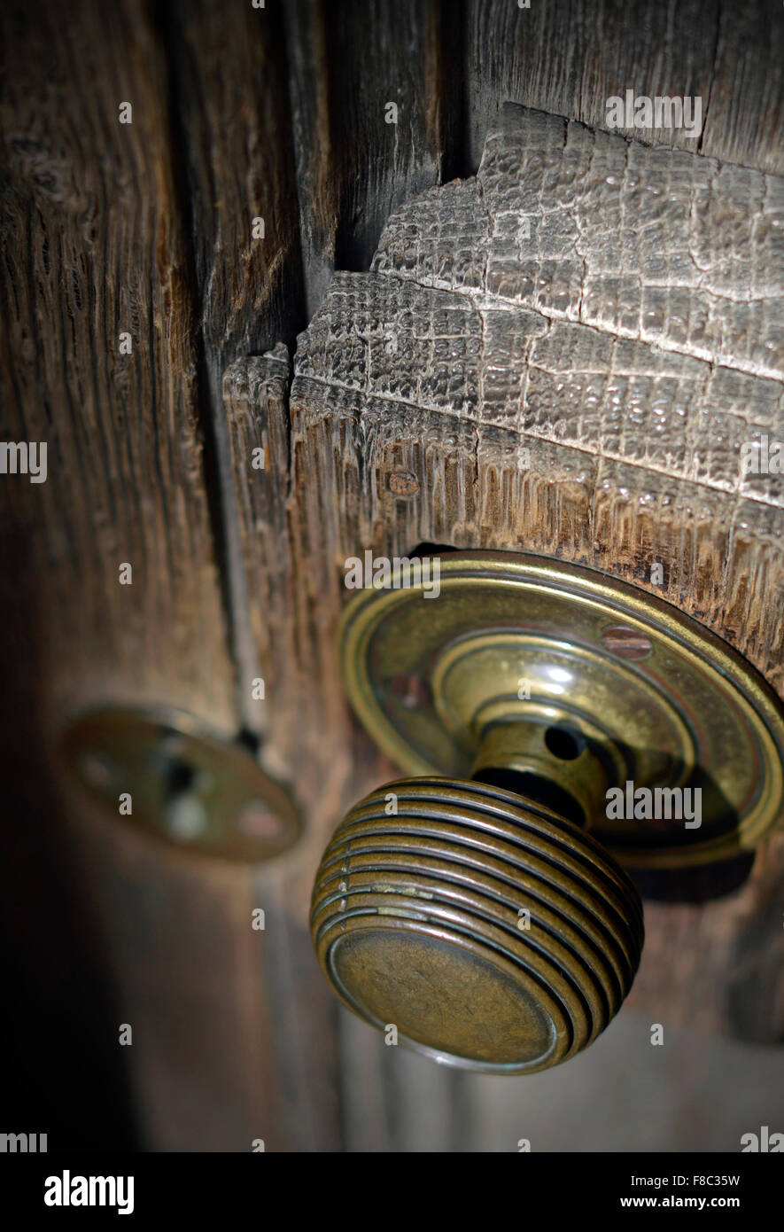 old wooden door knob Stock Photo