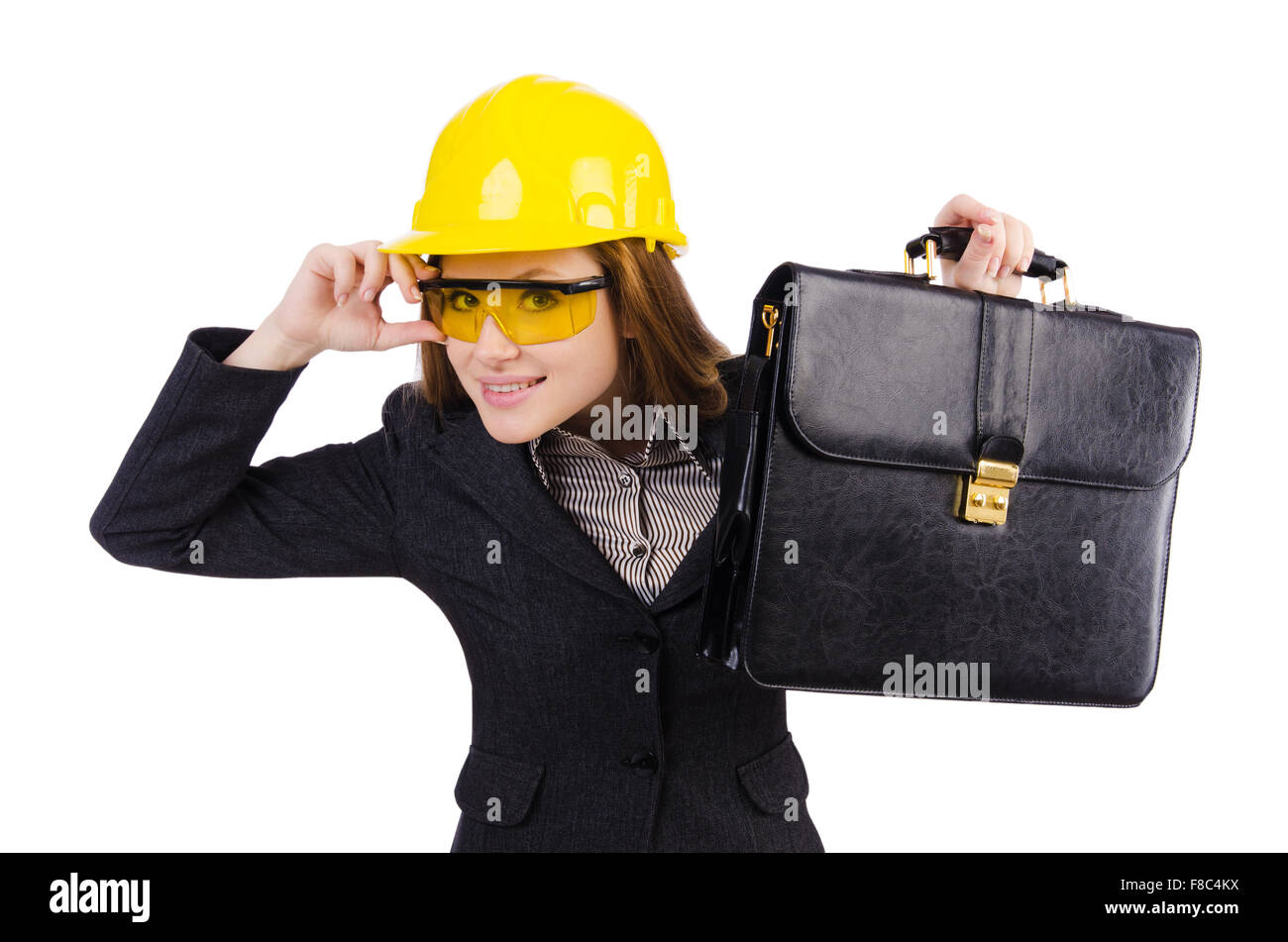 Woman construction worker isolated on white Stock Photo - Alamy