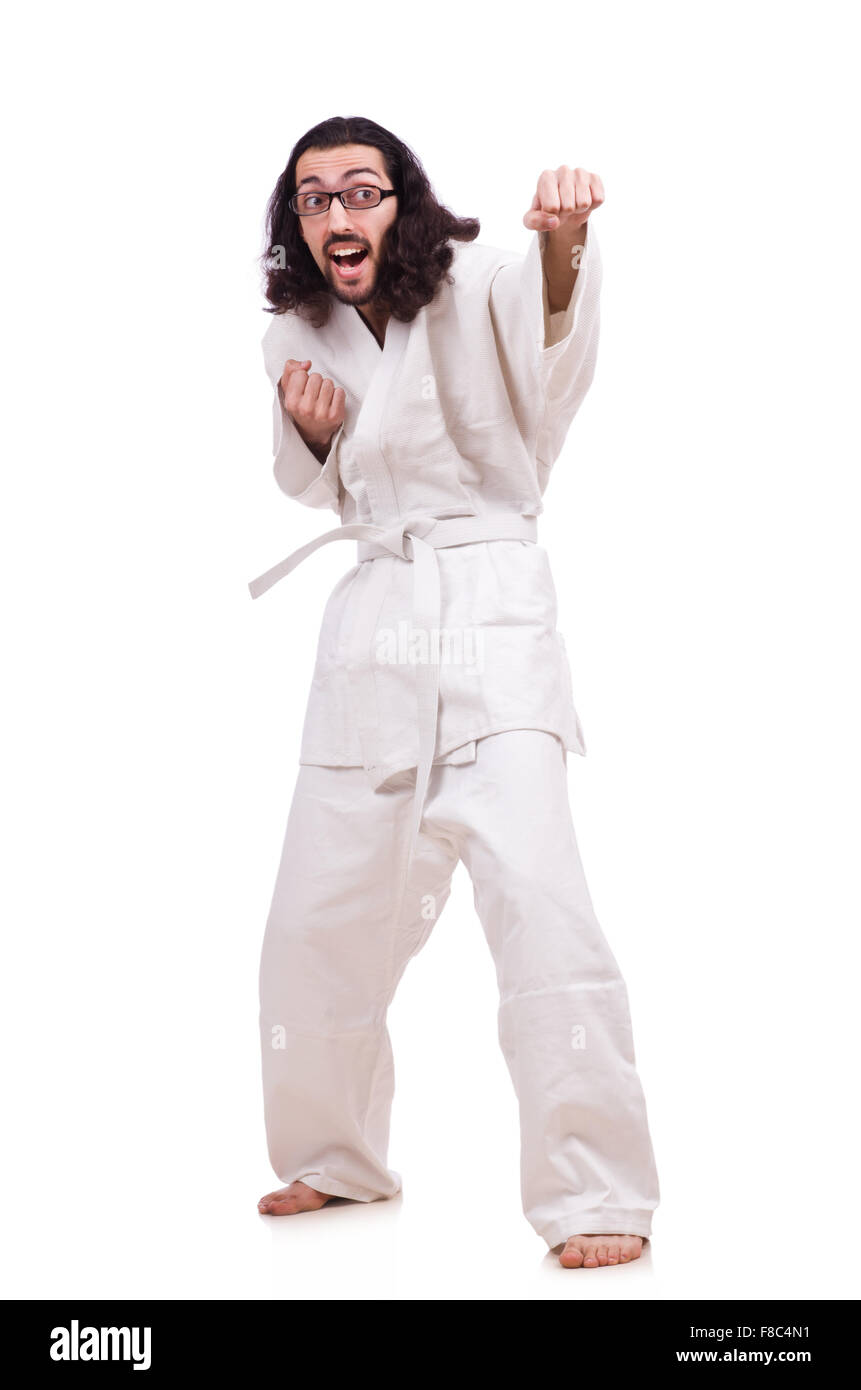Funny karate fighter isolated on the white Stock Photo - Alamy