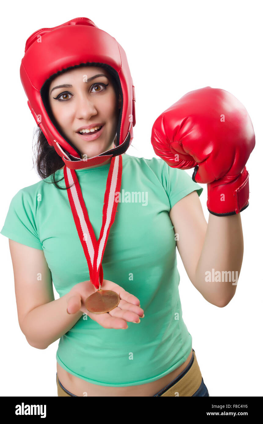 Woman boxer isolated on the white background Stock Photo Alamy