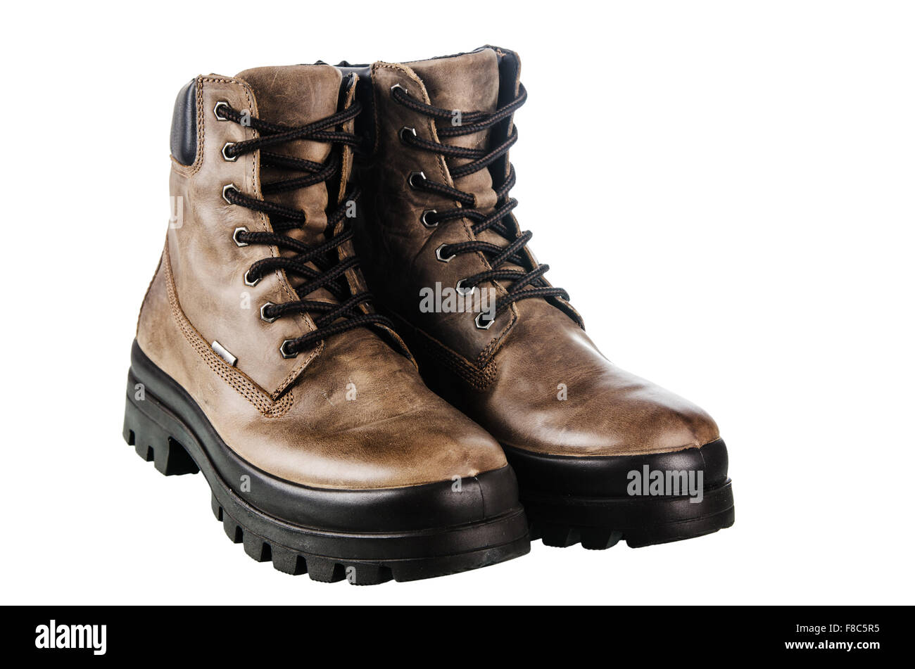 Leather winter boot. Isolated on a white background Stock Photo - Alamy