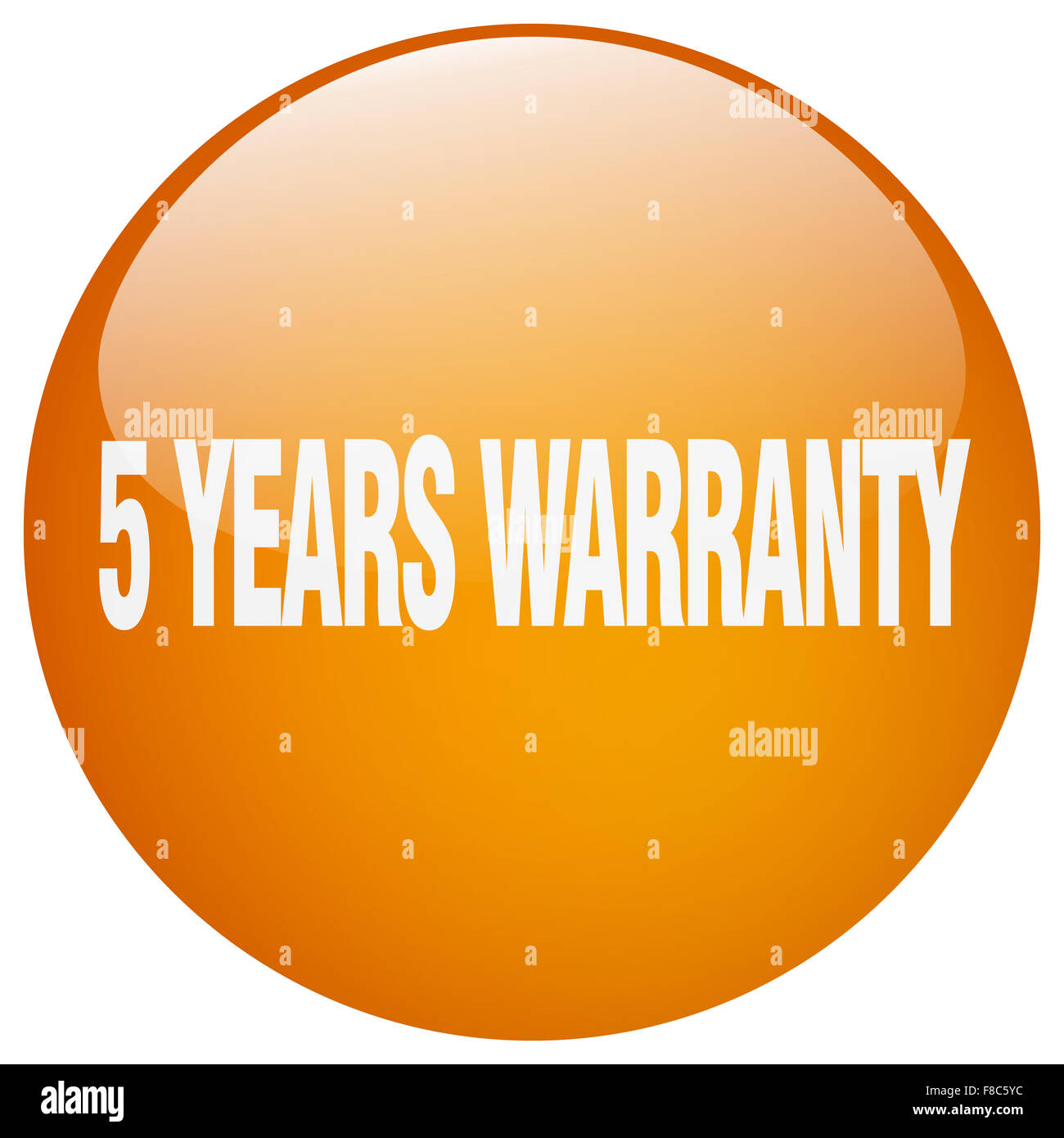 5 years warranty orange round gel isolated push button Stock Photo