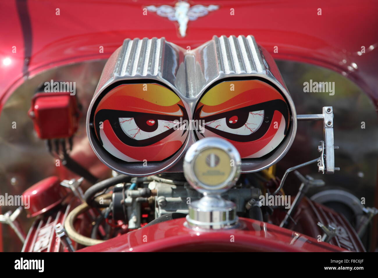BLOWER ON TOP OF ENGINE PAINTED WITH EYES Stock Photo