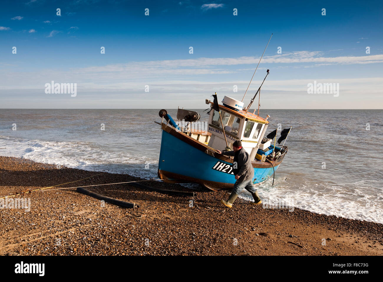 Aldeburgh Suffolk beach fishing boat Stock Photo