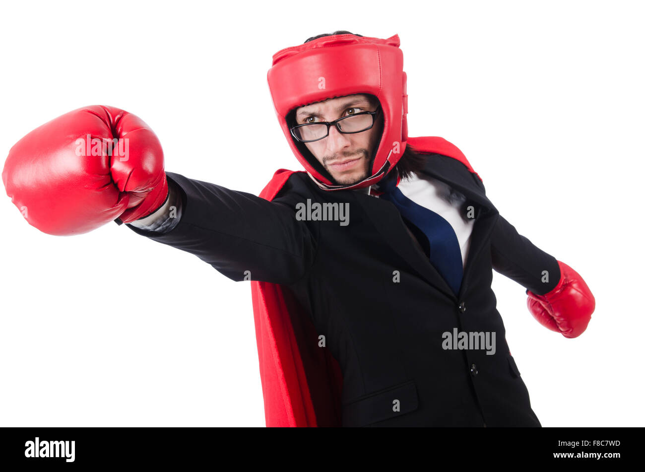 Young businessman boxer isolated on white Stock Photo - Alamy