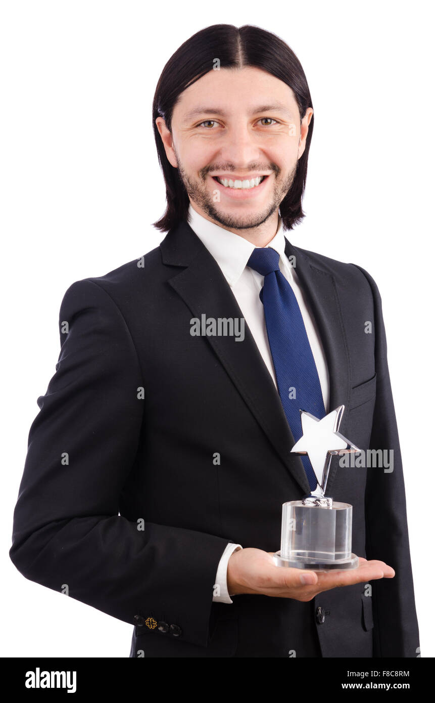 Businessman with star award isolated on white Stock Photo Alamy