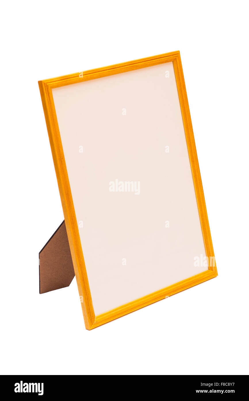 Wooden table photo frame on white Stock Photo Alamy