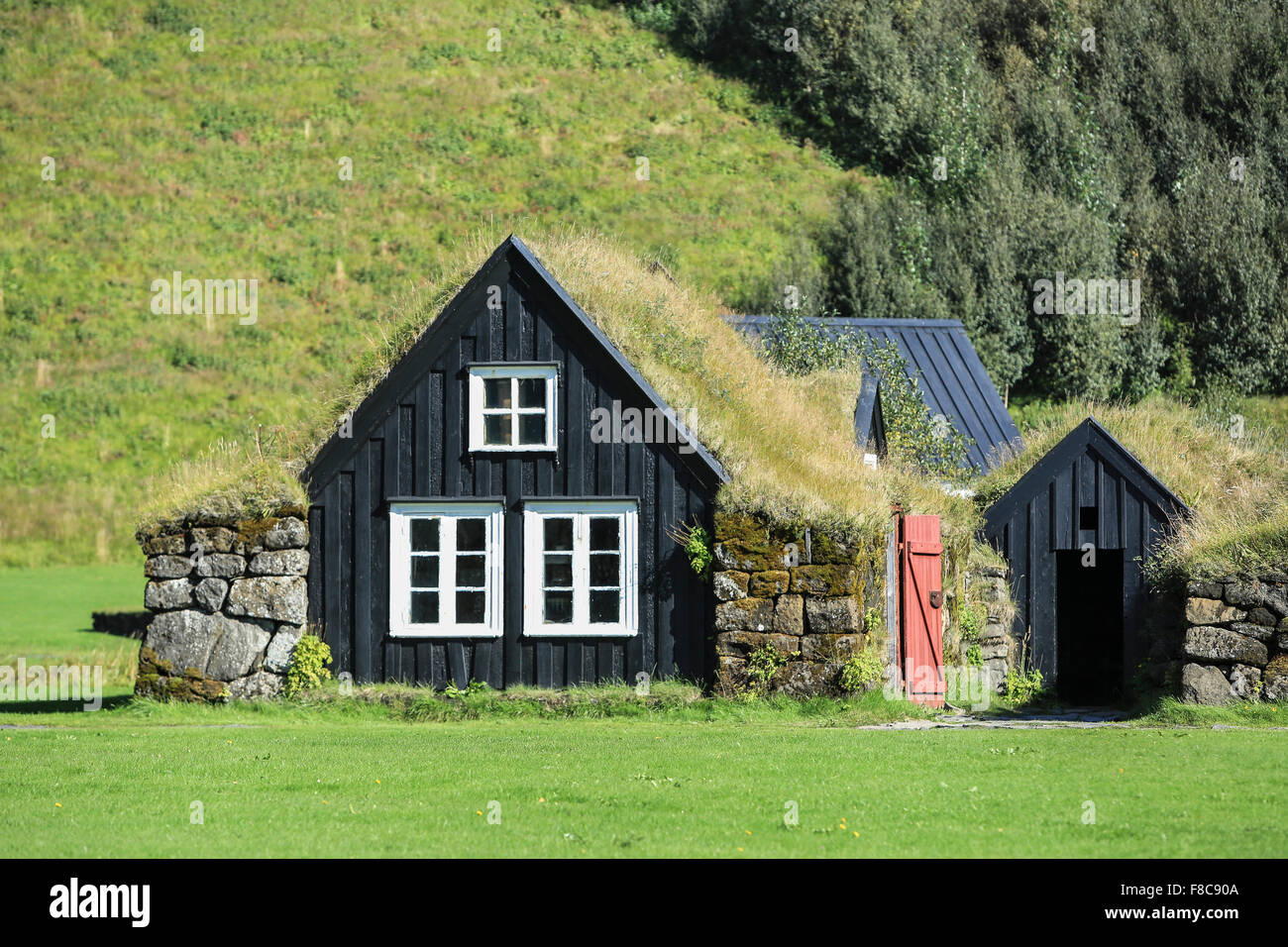 Traditional icelandic houses in Skogar Folk Museum, Iceland south Stock Photo