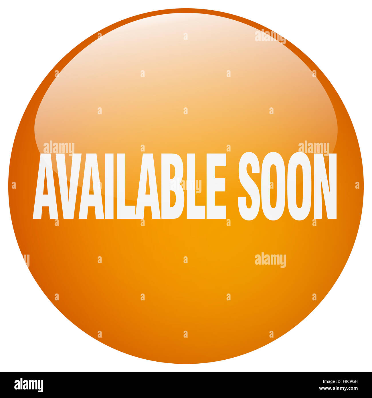 available soon orange round gel isolated push button Stock Photo - Alamy