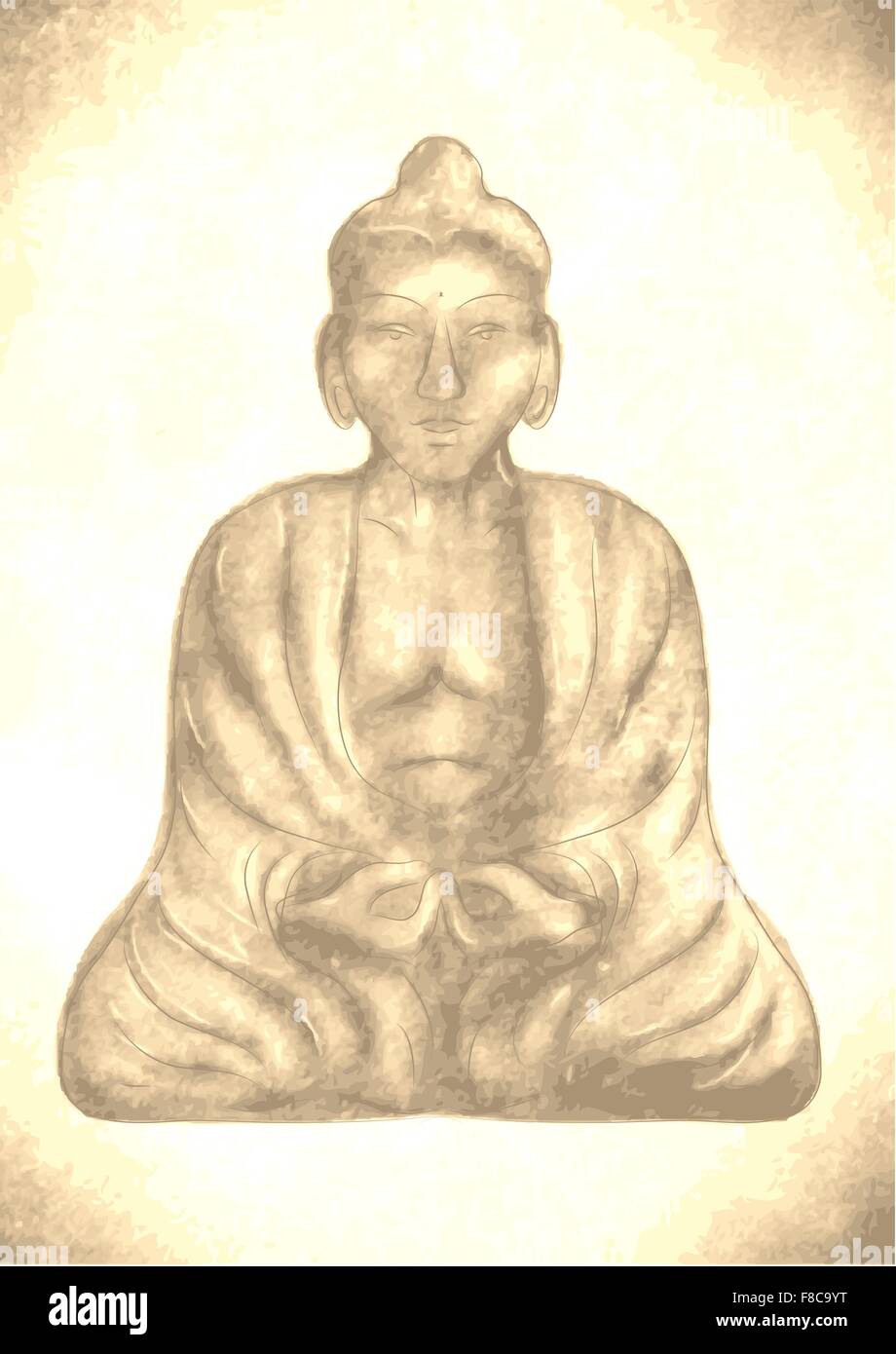 vintage Buddha. statue of vintage Buddha old paper Stock Vector Image