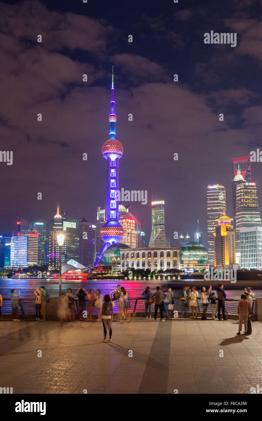 Pudong financial district skyline at night, Shanghai, China Stock Photo ...
