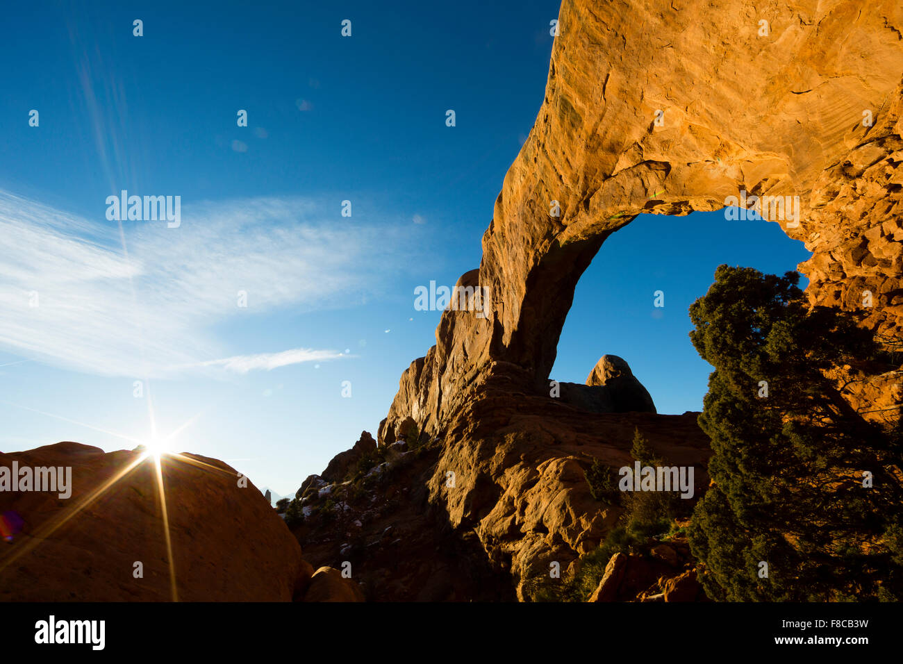 Arches National Park, Utah, USA. North Window arch during sunrise. Stock Photo