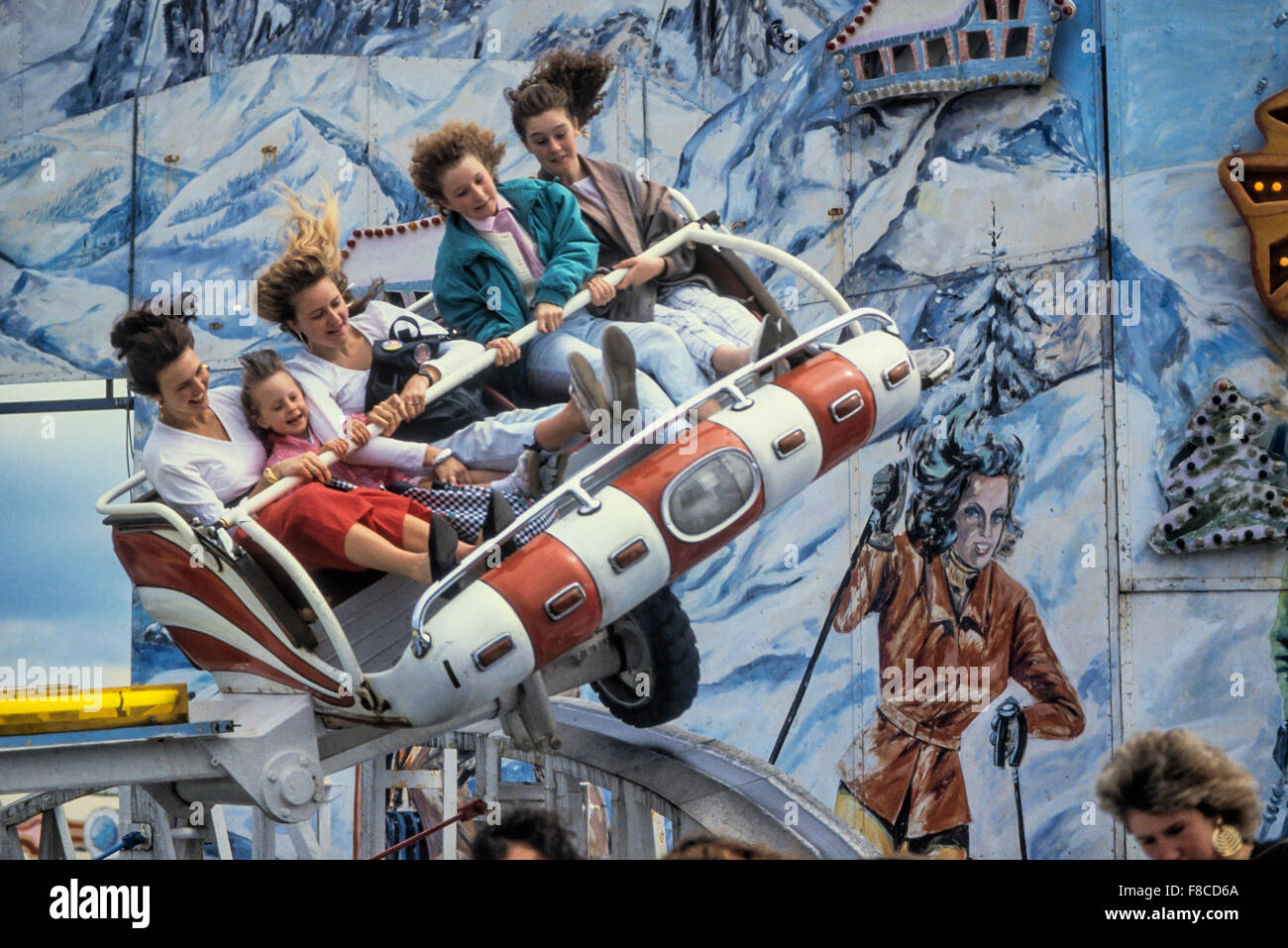 Ski Jump ride. Southport Pleasureland. Merseyside. England. UK. Circa 1980's Stock Photo