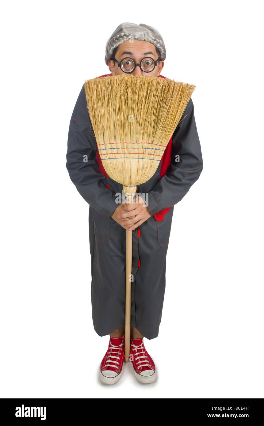 Random Janitor Funny janitor isolated on white Stock Photo - Alamy