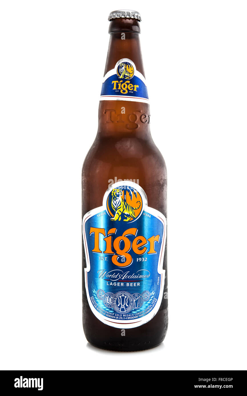 Bottle of Tiger beer on a white background Stock Photo