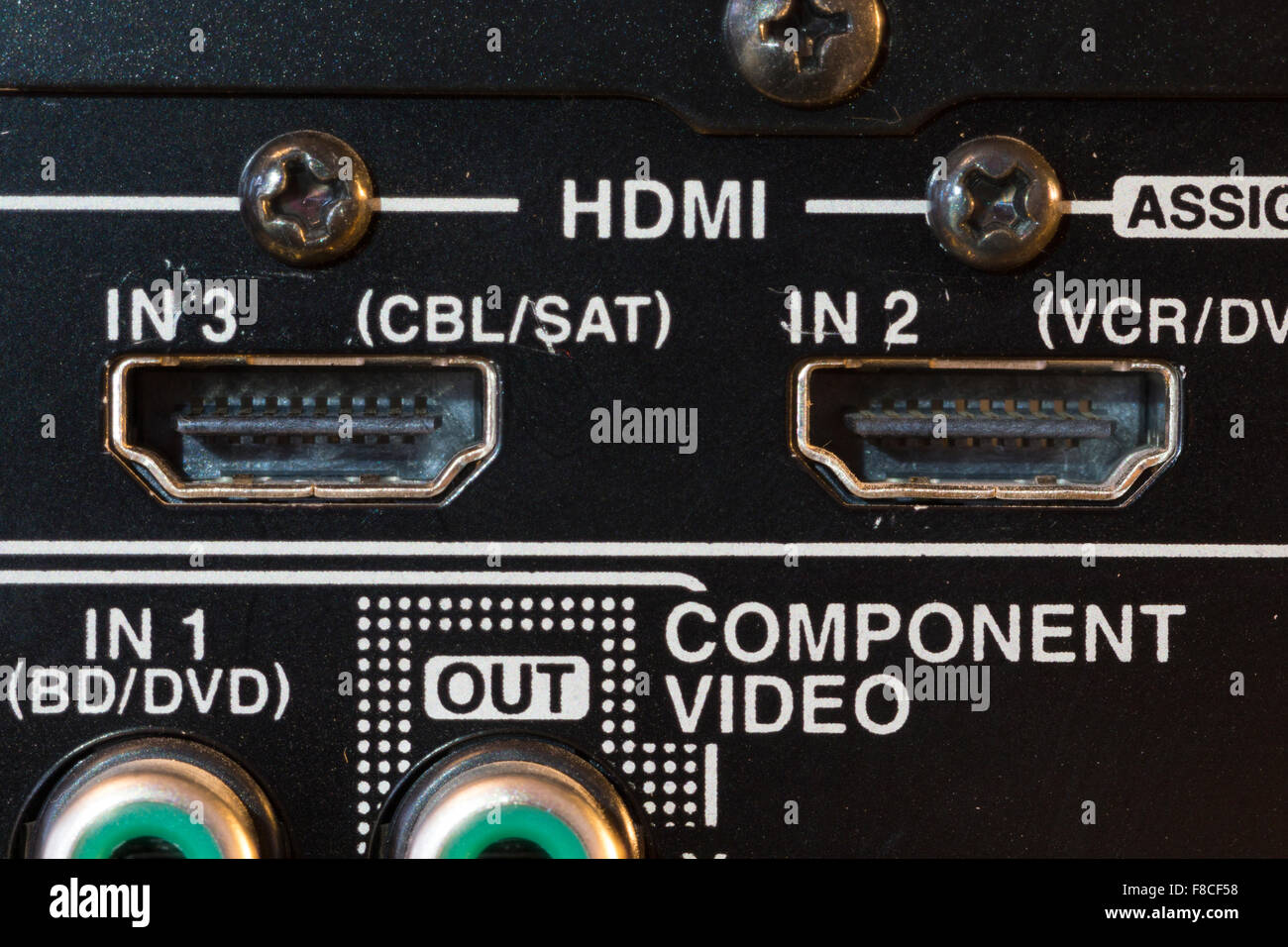 Closeup image of HDMI sockets Stock Photo