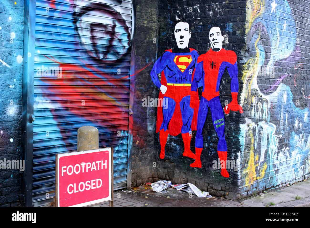 Street art featuring the Kray Twins on a wall in Shoreditch, east London Stock Photo