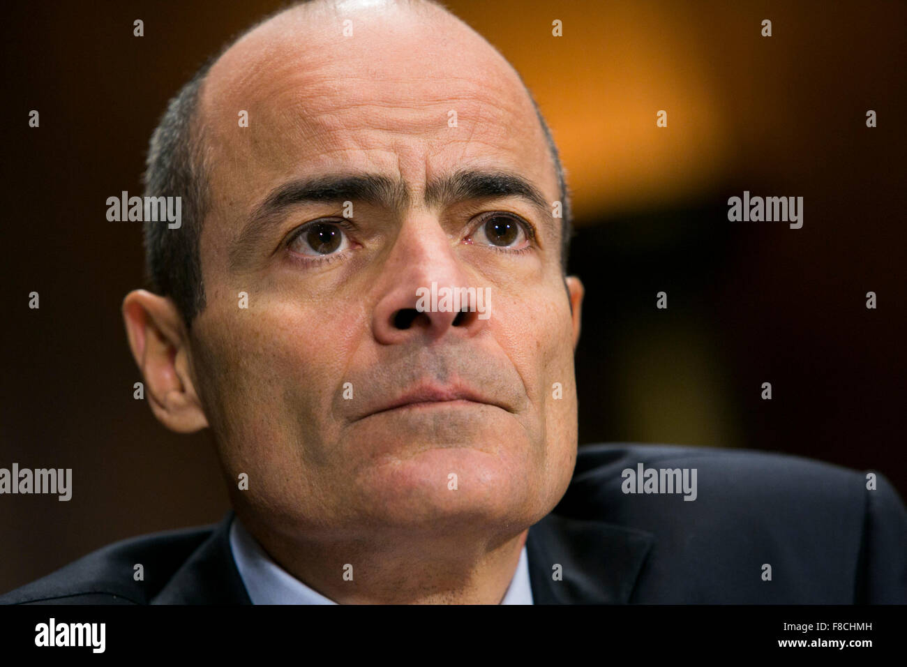 Washington DC, USA. 8th December, 2015. Carlos Brito, CEO, Anheuser-Busch InBev, speaks during a Senate Judiciary Committee Hearing in Washington, D.C., on December 8, 2015. The hearing looked into possible anti-trust issues with AB InBev's proposed $100 billion acquisition of SABMiller. Credit:  Kristoffer Tripplaar/Alamy Live News Stock Photo