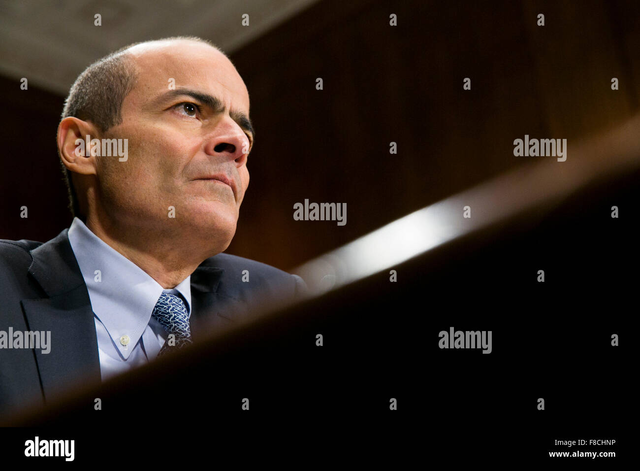 Washington DC, USA. 8th December, 2015. Carlos Brito, CEO, Anheuser-Busch InBev, speaks during a Senate Judiciary Committee Hearing in Washington, D.C., on December 8, 2015. The hearing looked into possible anti-trust issues with AB InBev's proposed $100 billion acquisition of SABMiller. Credit:  Kristoffer Tripplaar/Alamy Live News Stock Photo