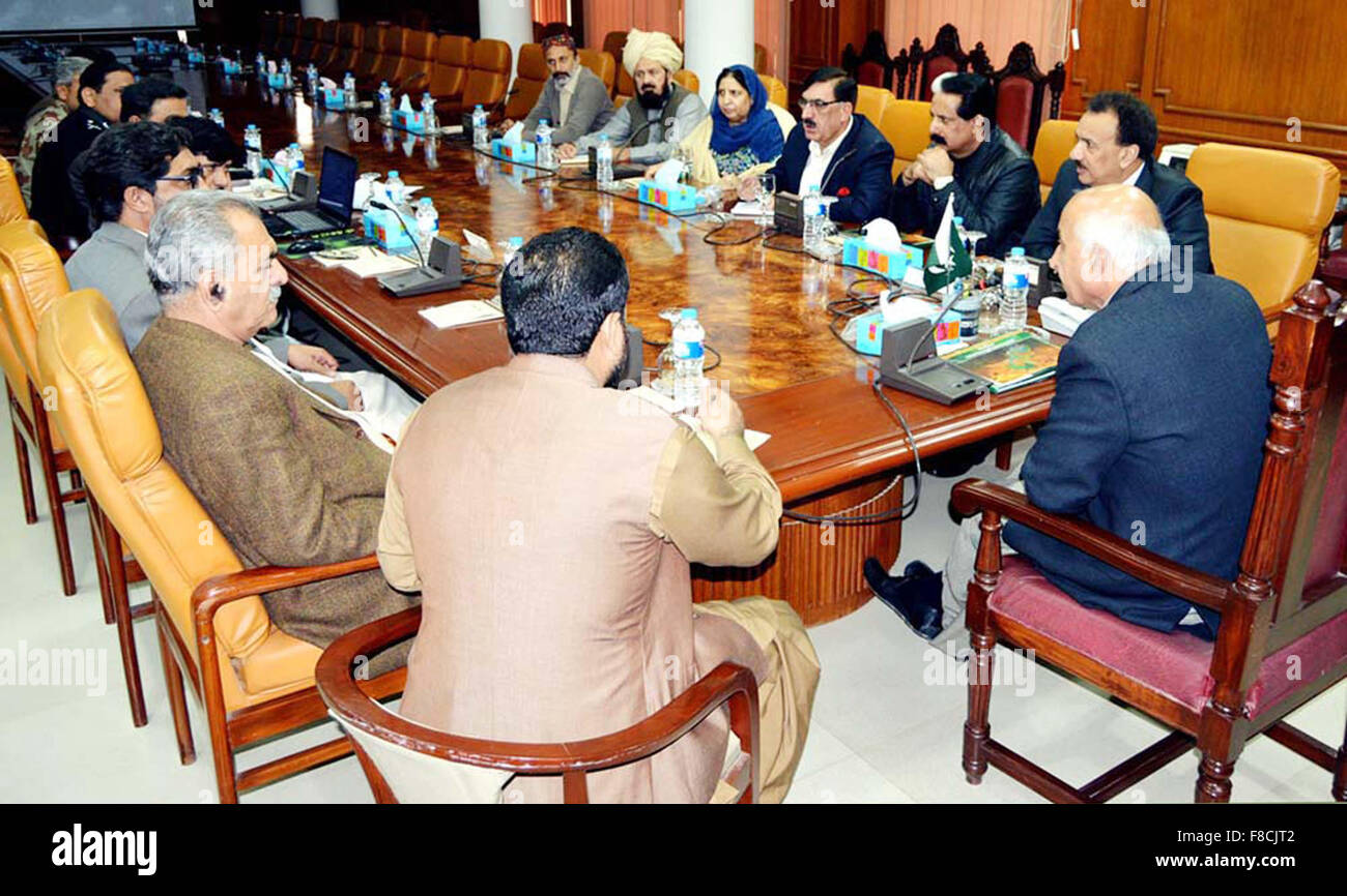 Balochistan Chief Minister, Dr. Abdul Malik Baloch exchanges views with  Senate Committee on Interior Chairman, Senator Rehman Malik during meeting  held at CM House in Quetta on Tuesday, December 08, 2015 Stock