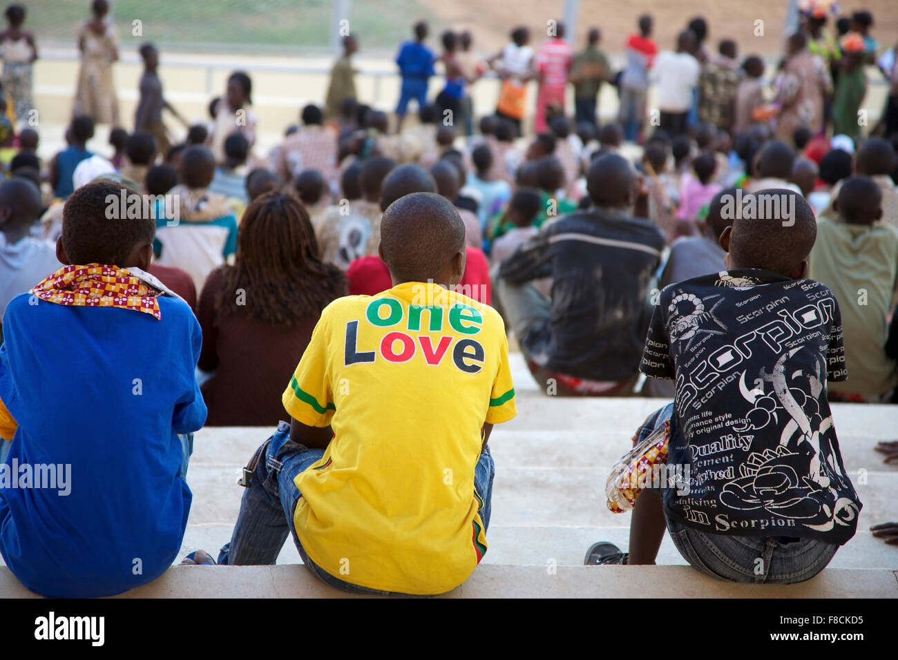 Group of Africans kids in Bamako football stadium Stock Photo