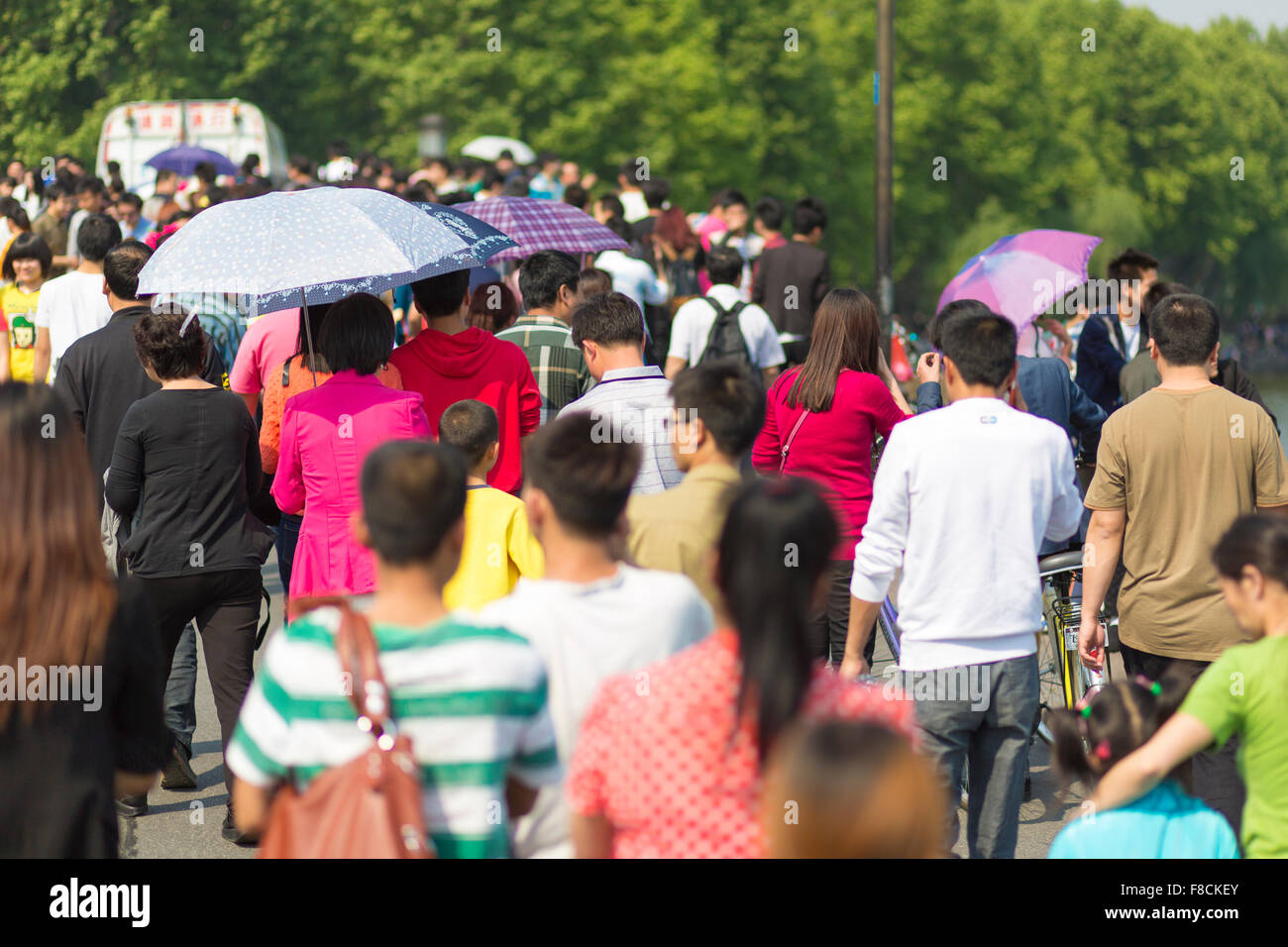 Crowd walking on the 1st of May in China Stock Photo