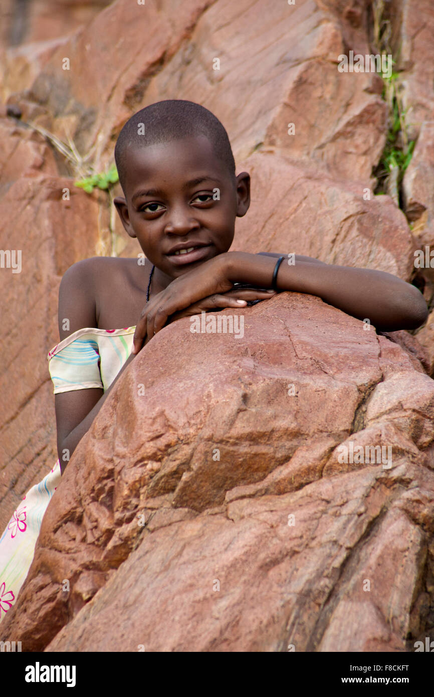 Portrait of a young kid from the Himba tribe, Namibia Stock Photo