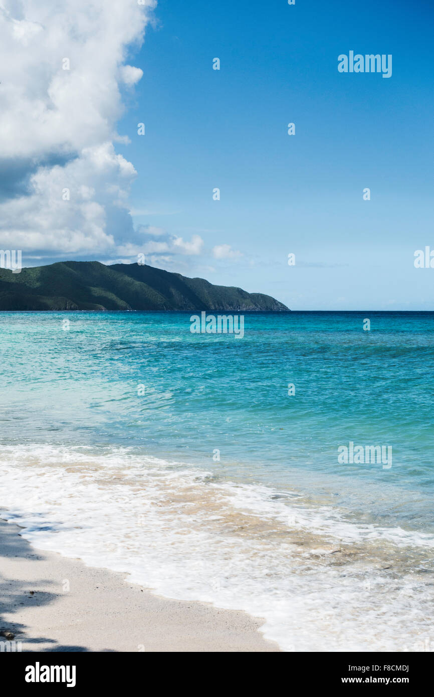 An image of the north shore of St. Croix, U.S. Virgin Islands taken while standing on the beach. Stock Photo